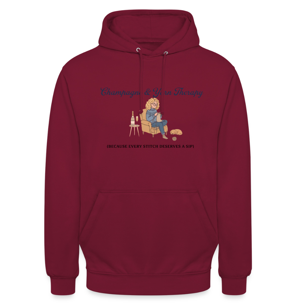 Champagne & Yarn Therapy Hættetrøje unisex - bordeaux