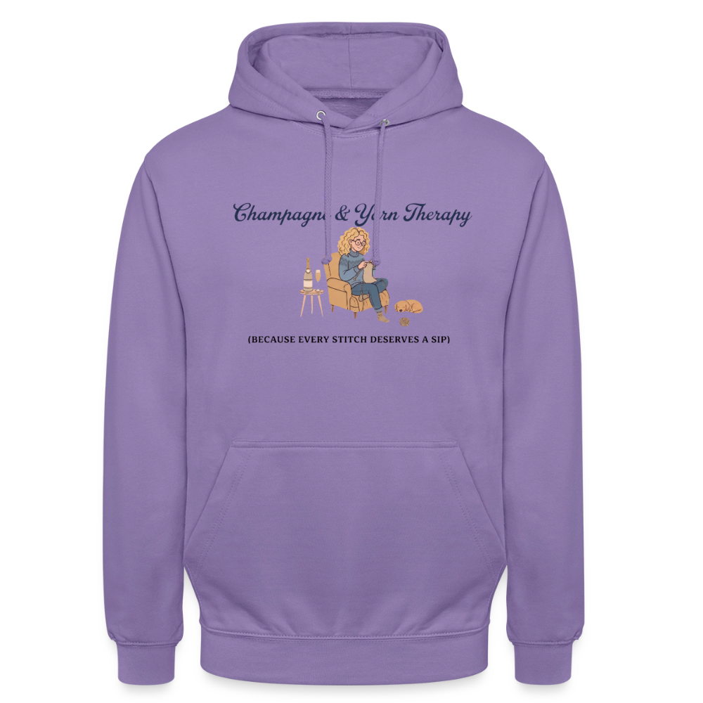 Champagne & Yarn Therapy Hættetrøje unisex - lavendel