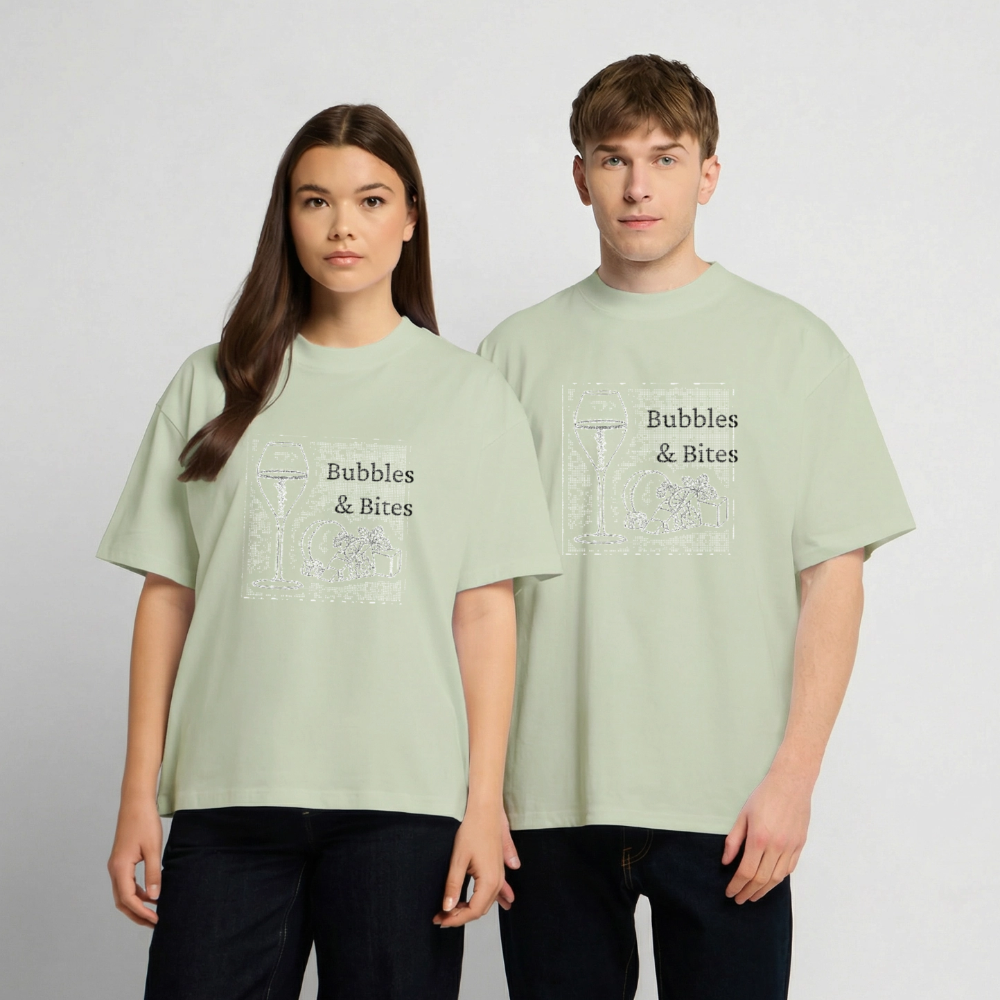 Bubbles&Bites cheese Unisex oversized heavyweight t-shirt - lys salviegrøn 