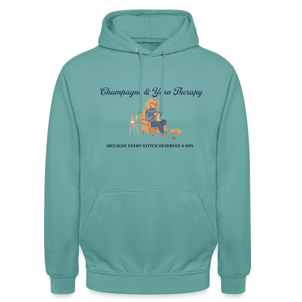 Champagne & Yarn Therapy Hættetrøje unisex - pastelturkis