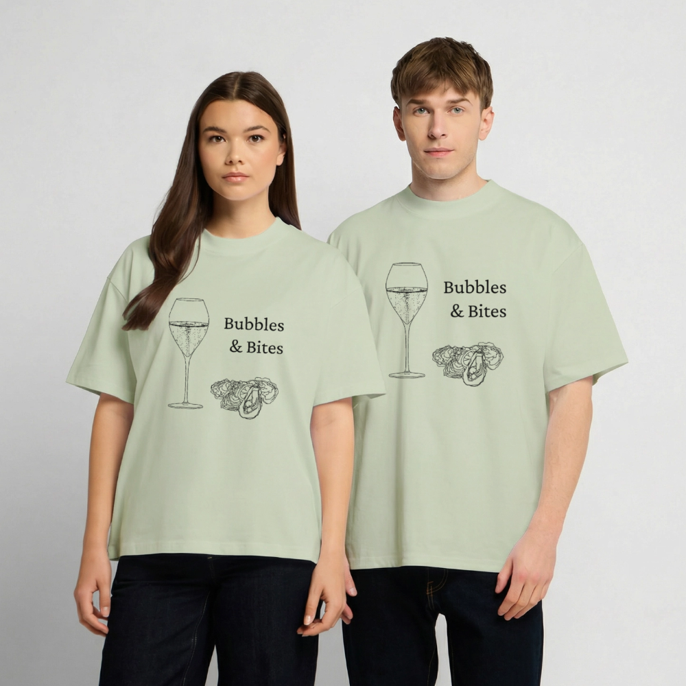 Bubbles&Bites oysters Unisex oversized heavyweight t-shirt - lys salviegrøn 